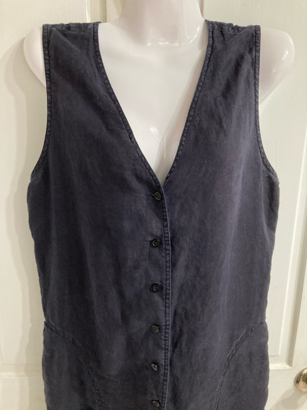 J CrewSleeveless Button-Front Jumpsuit in Deep Black linen wide leg - Picture 2 of 6